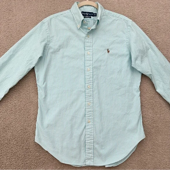 Ralph Lauren Oversized Fit Blue / Green & White Striped Button-Down Oxford Shirt - Picture 13 of 16